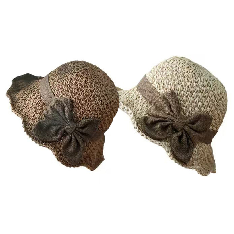 đElegant Woven Straw Sun Hat with Bow