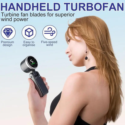 Portable 3 In 1 Rechargeable Turbo Handheld Fan With 5 Speeds And 4000mAh Battery