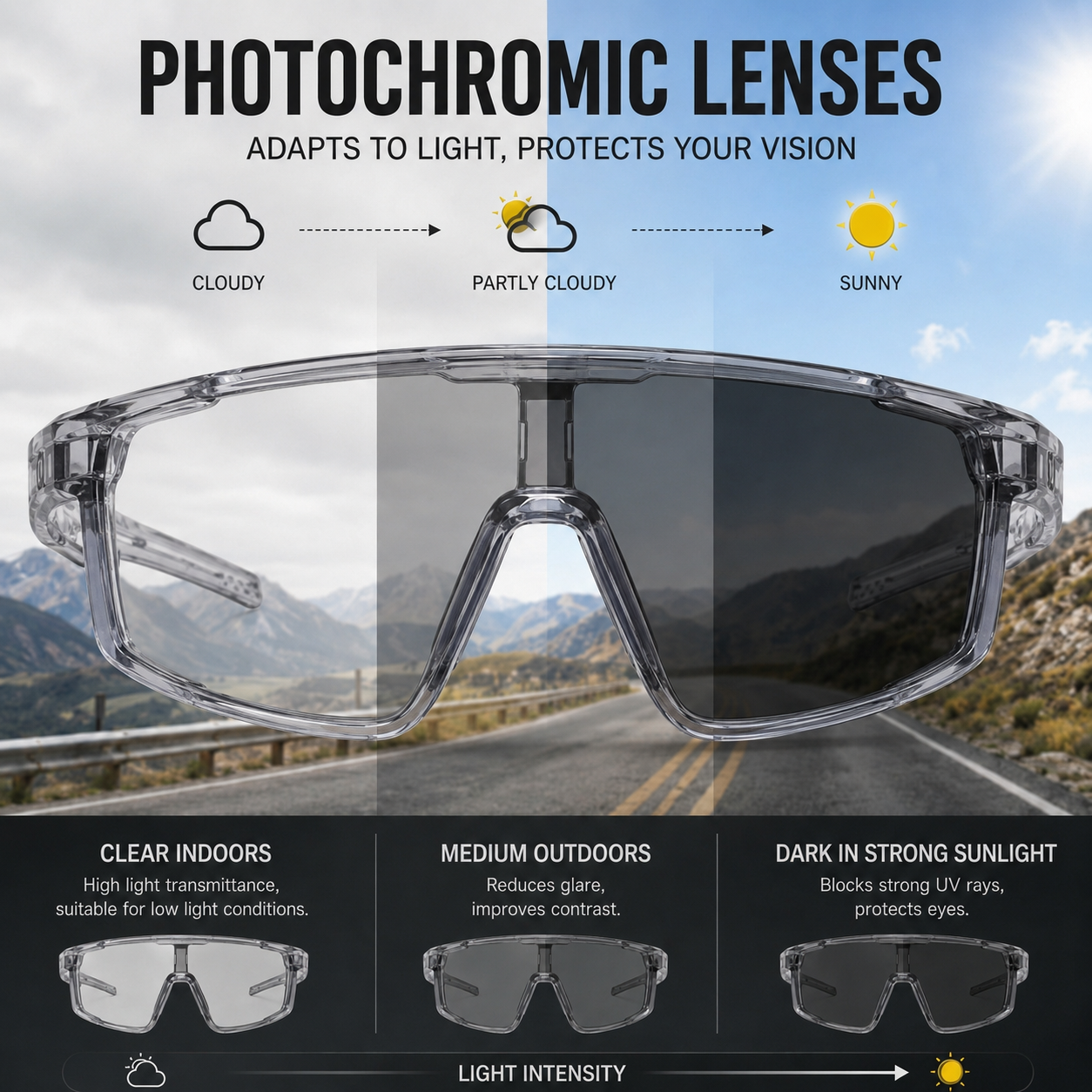 UV400 Photochromic Polarized Safety Glasses
